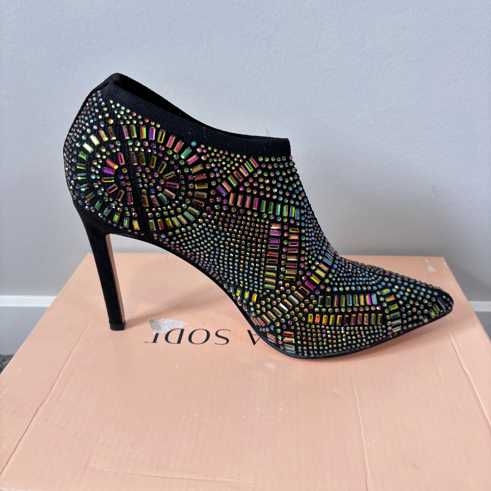 Thalia Sodi Women's 7 Black Karmen Iridescent Crystal Ankle Booties NWT - Picture 8 of 10
